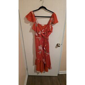NWT Altar’d State Red Floral Faux Wrap Midi Dress Size Small MSRP $90 Bohemian